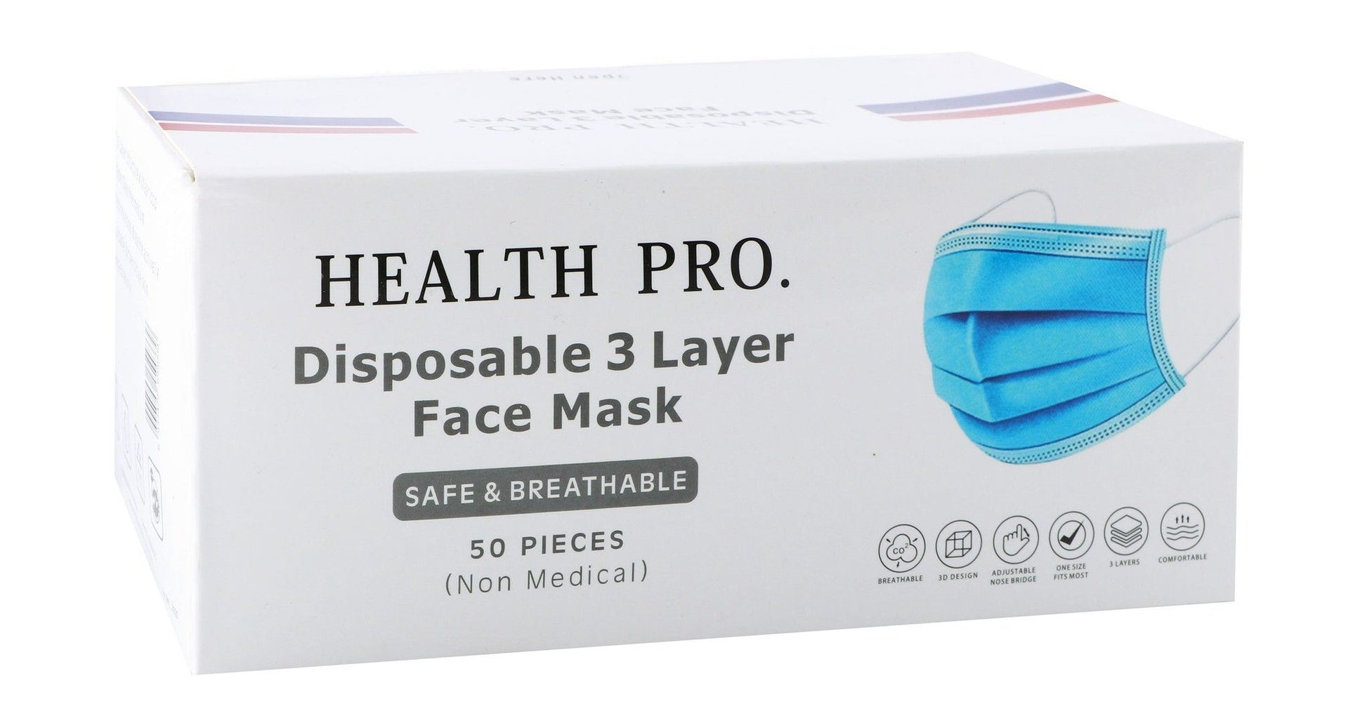 Health Pro Disposable Face Masks 3ply, 50 Pieces - Makkah Pharmacy