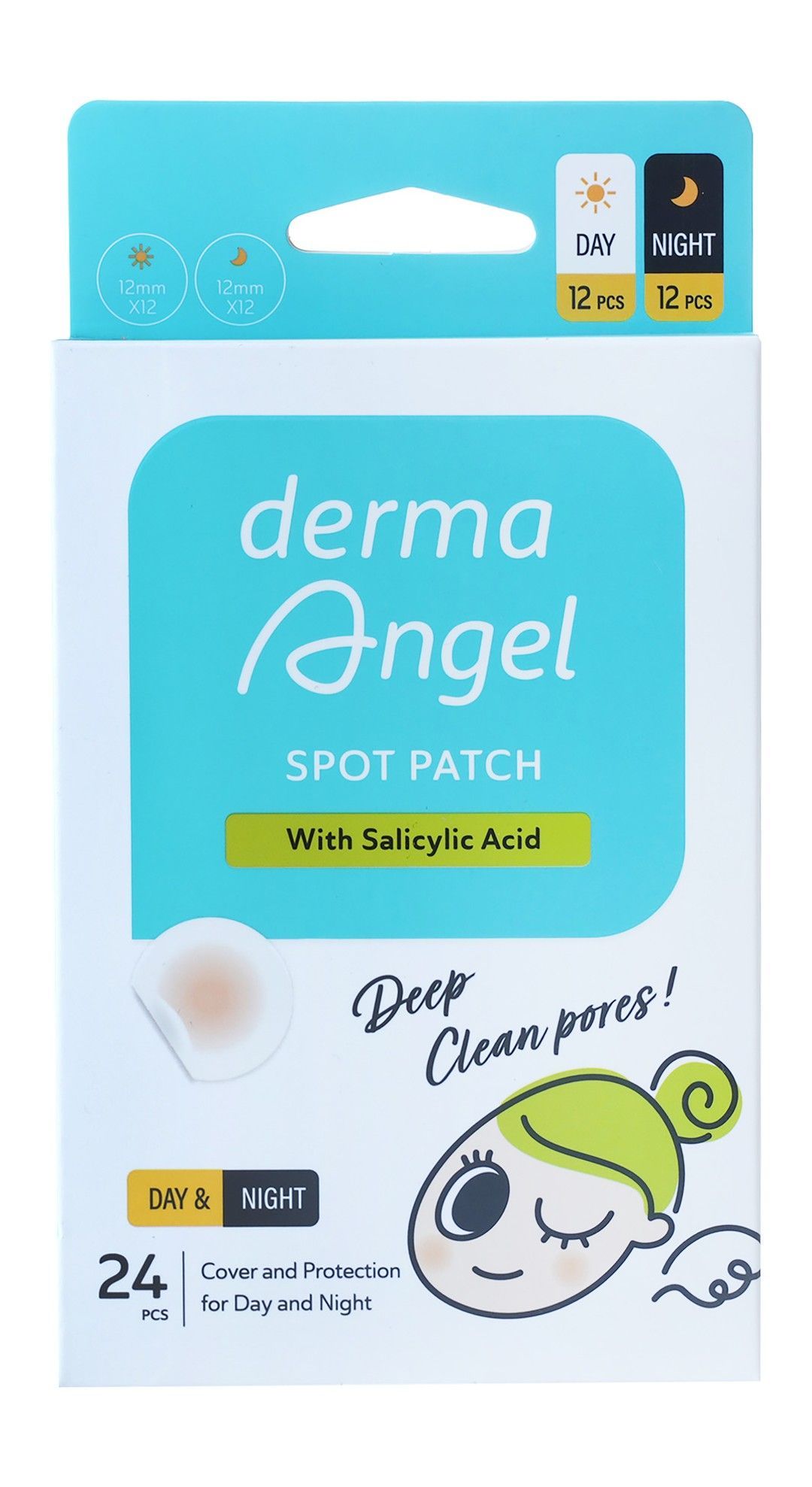 Derma Angel Waterproof 12mm Day & Night Spot Patches with Salicylic Acid, 24 Pieces - Makkah Pharmacy