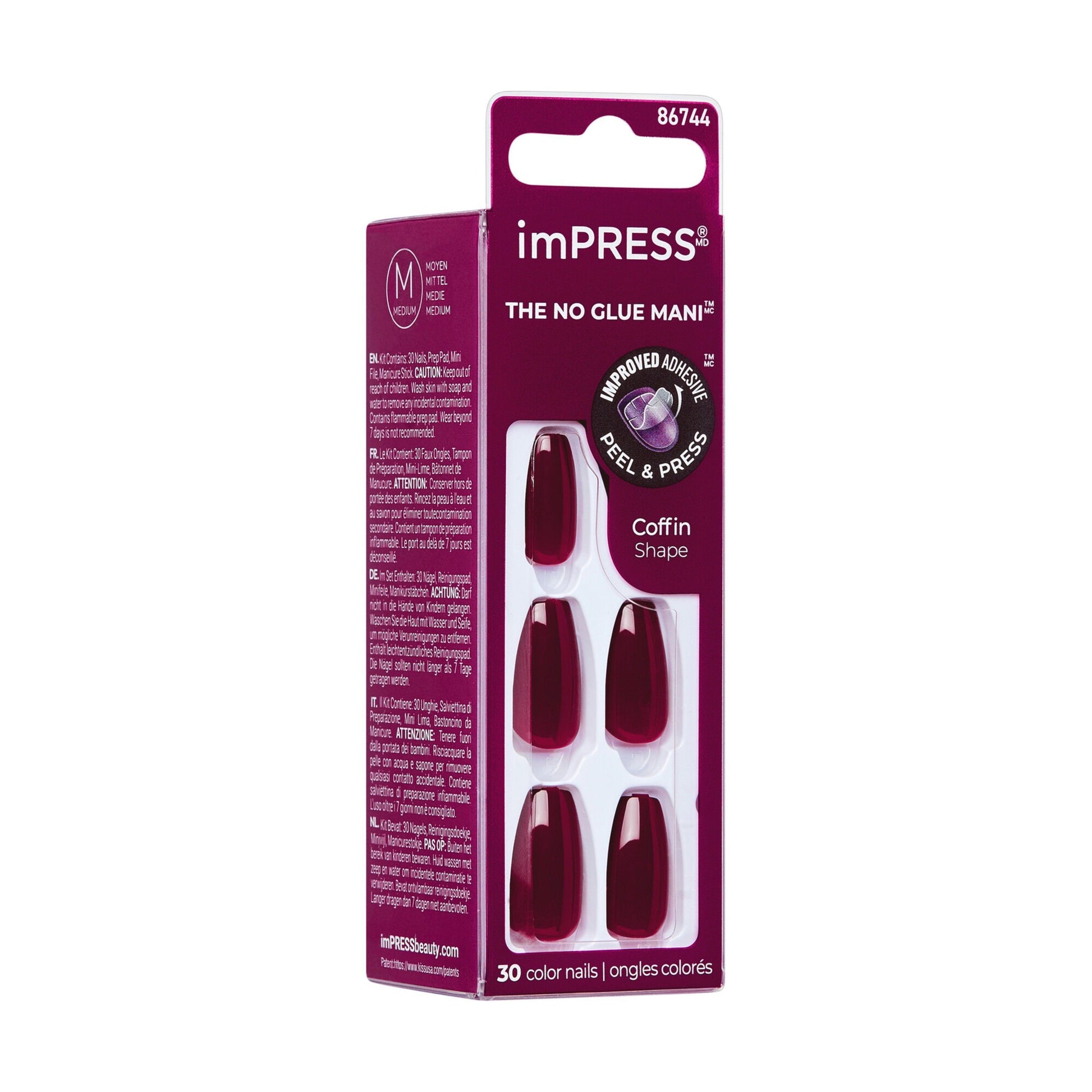 ImPRESS Color Medium Red Coffin Shaped Press-On Manicure Nails Winery In Nyc 511, 1 Pack - Makkah Pharmacy