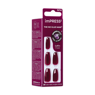 ImPRESS Color Medium Red Coffin Shaped Press-On Manicure Nails Winery In Nyc 511, 1 Pack - Makkah Pharmacy