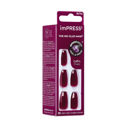 ImPRESS Color Medium Red Coffin Shaped Press-On Manicure Nails Winery In Nyc 511, 1 Pack - Makkah Pharmacy