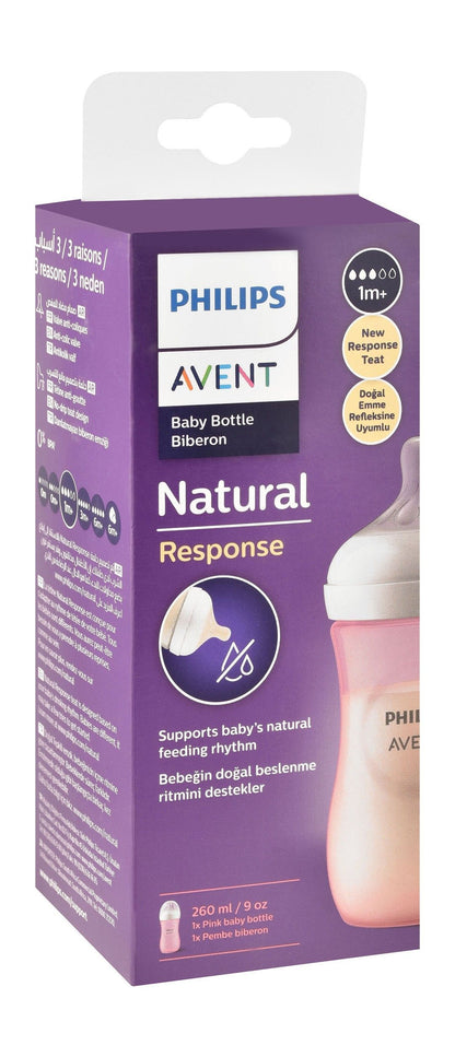Philips Avent Natural Response White & Pink 260ml Anti-Colic Feeding Bottle (1+ Months), 1 Piece - Makkah Pharmacy