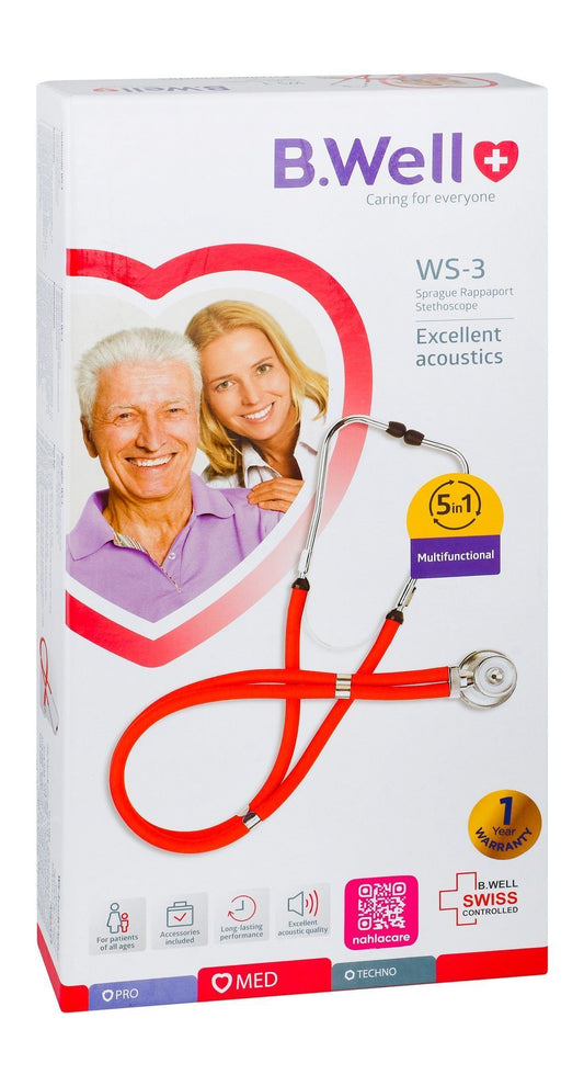 B.Well WS-3 5-In-1 Multifunctional Red Sprague Rappaport Stethoscope, 1 Piece - Makkah Pharmacy