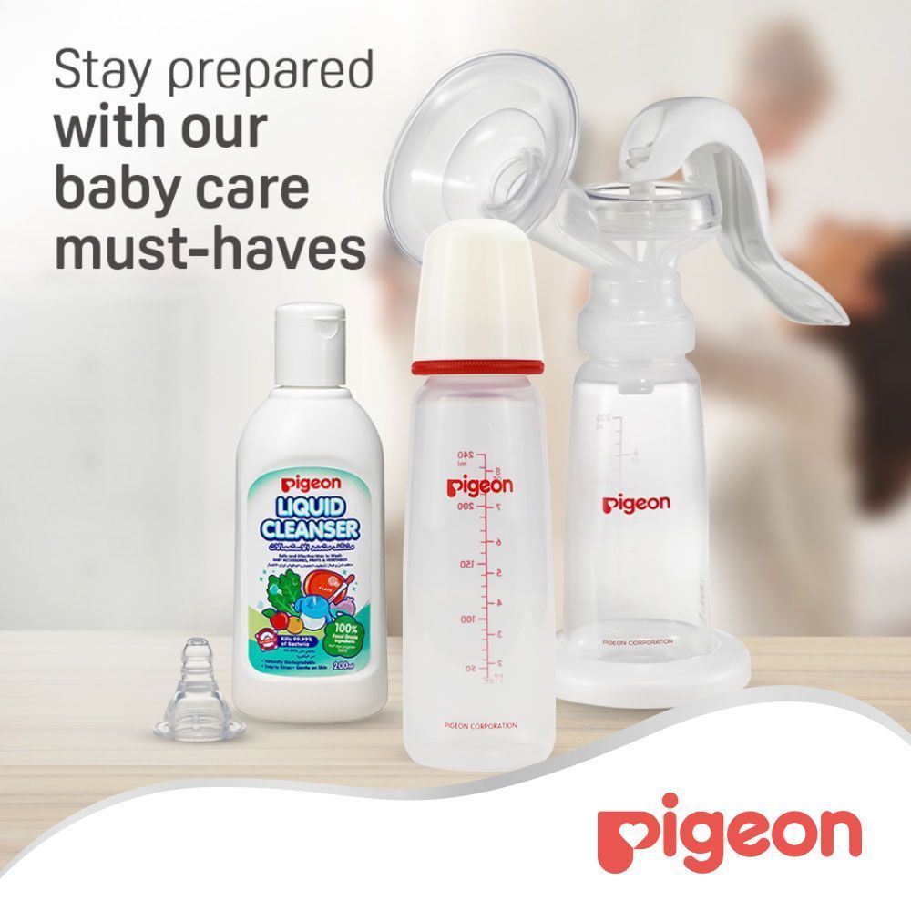 Pigeon Flexible White & Blue 240ml Medium Flow Plastic Feeding Bottle (4+ Months), 1 Piece