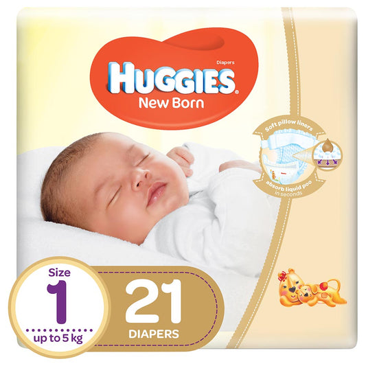 Huggies New Born Diapers Size 1 Carry Pack Upto 5Kg 21Pcs