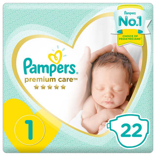 Pampers Size 1, Newborn, 2-5 Kg, Carry Pack, 22 Count,Premium Care Diapers