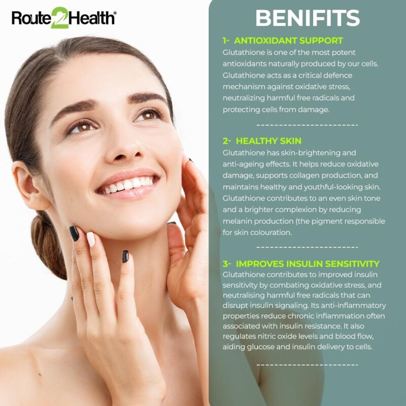 Route 2 Health Glutathione – 30 Capsules for Skin Glow & Immunity - Image 3